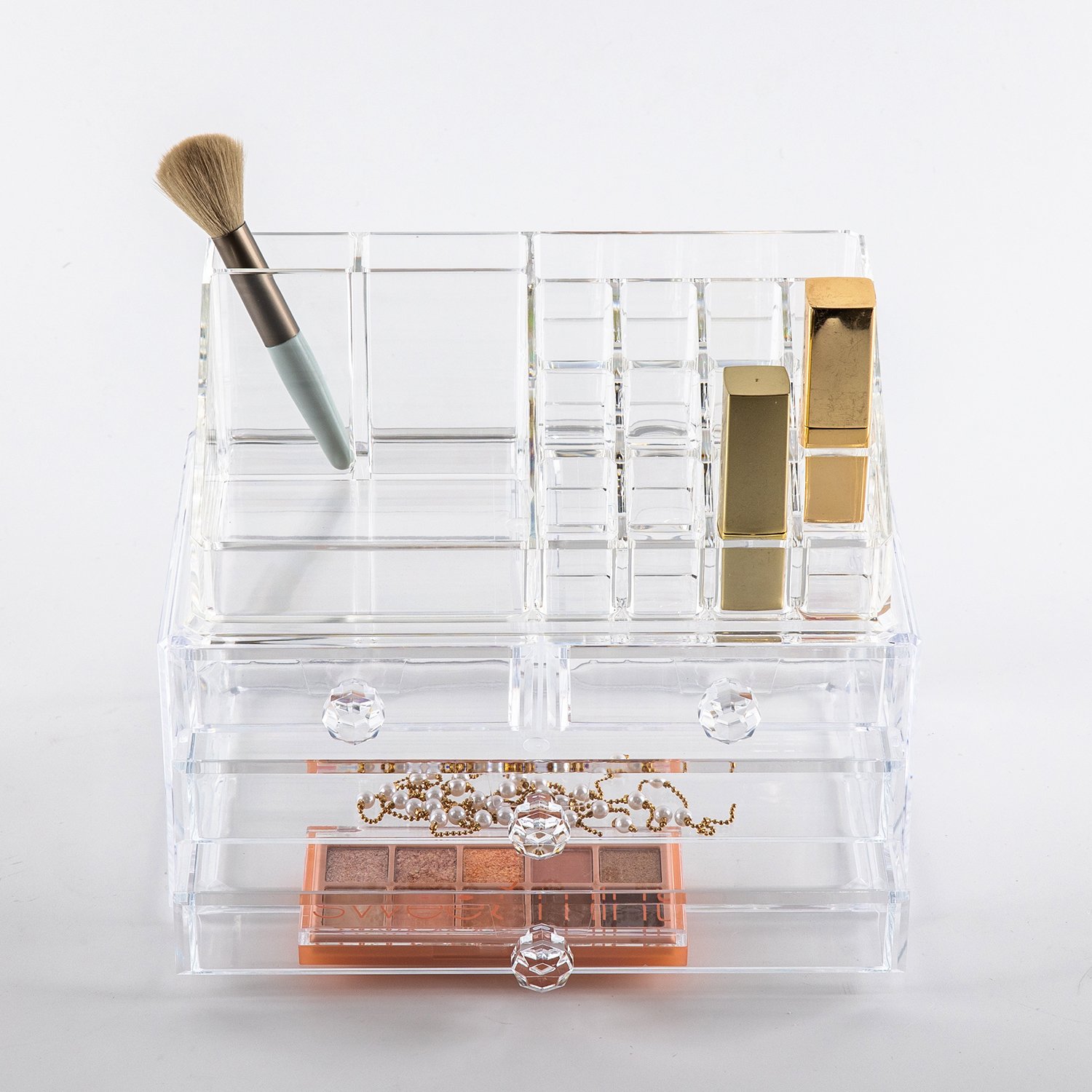 Acrylic Makeup Organizer Storage Box Plastic PS Clear Easily Organize Cosmetics Jewelry Hair AccessoriesBathroom Counter Dresser