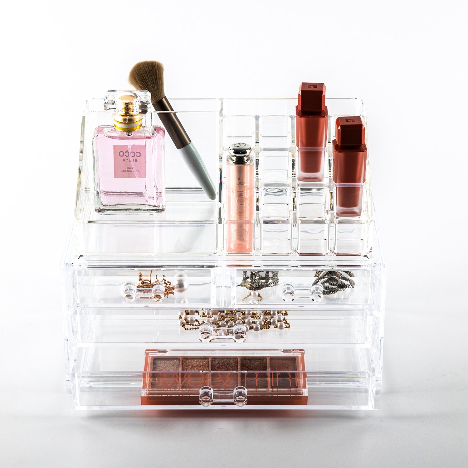 Acrylic Makeup Organizer Storage Box Plastic PS Clear Easily Organize Cosmetics Jewelry Hair AccessoriesBathroom Counter Dresser