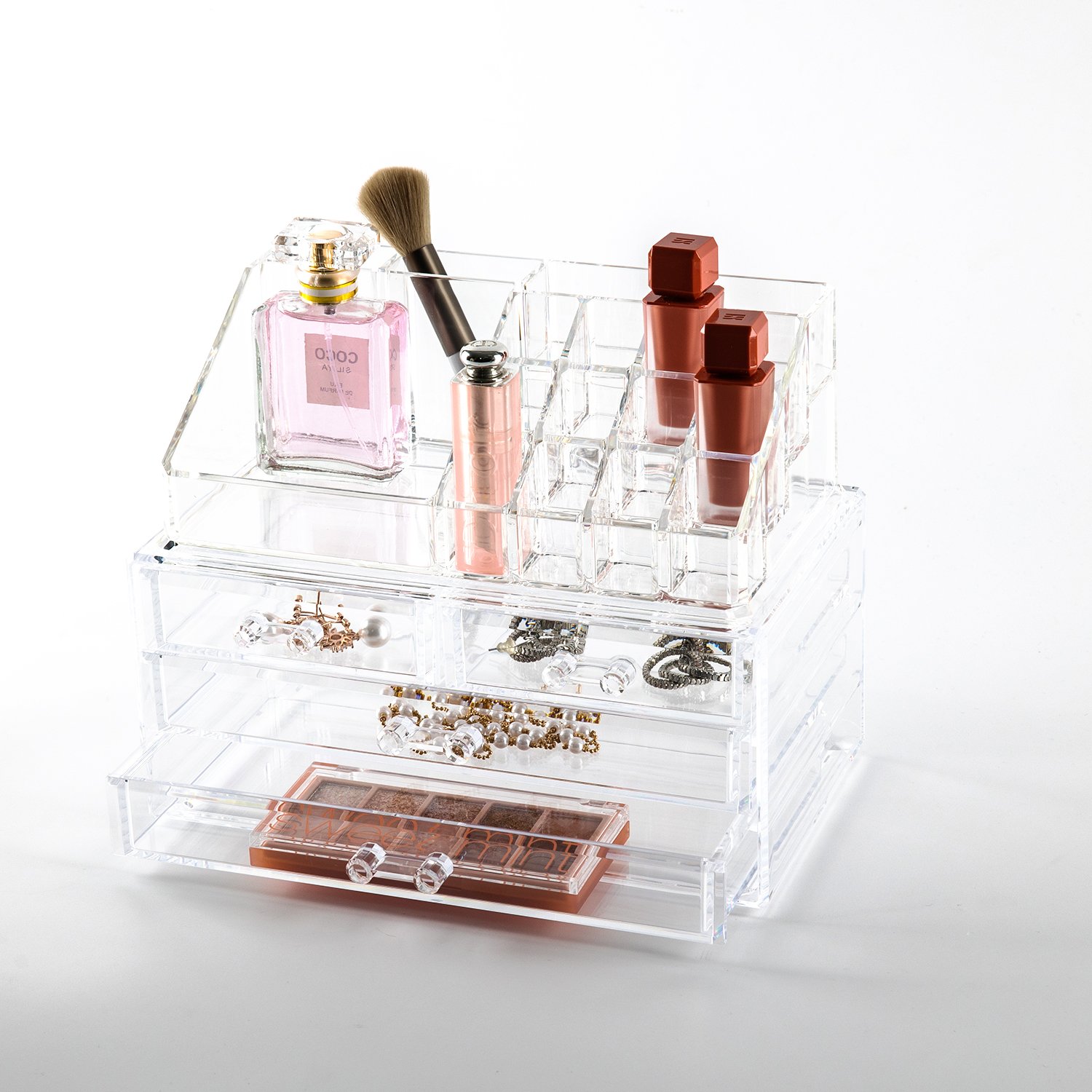 Acrylic Makeup Organizer Storage Box Plastic PS Clear Easily Organize Cosmetics Jewelry Hair AccessoriesBathroom Counter Dresser