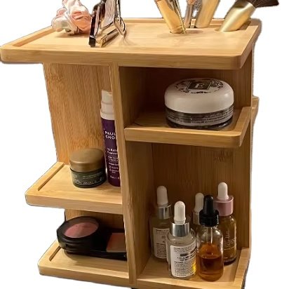 360 Degree Rotatable Sturdy Bamboo Skincare Bottles Storage Rack, Makeup Organizer Holder for Bathroom Countertop