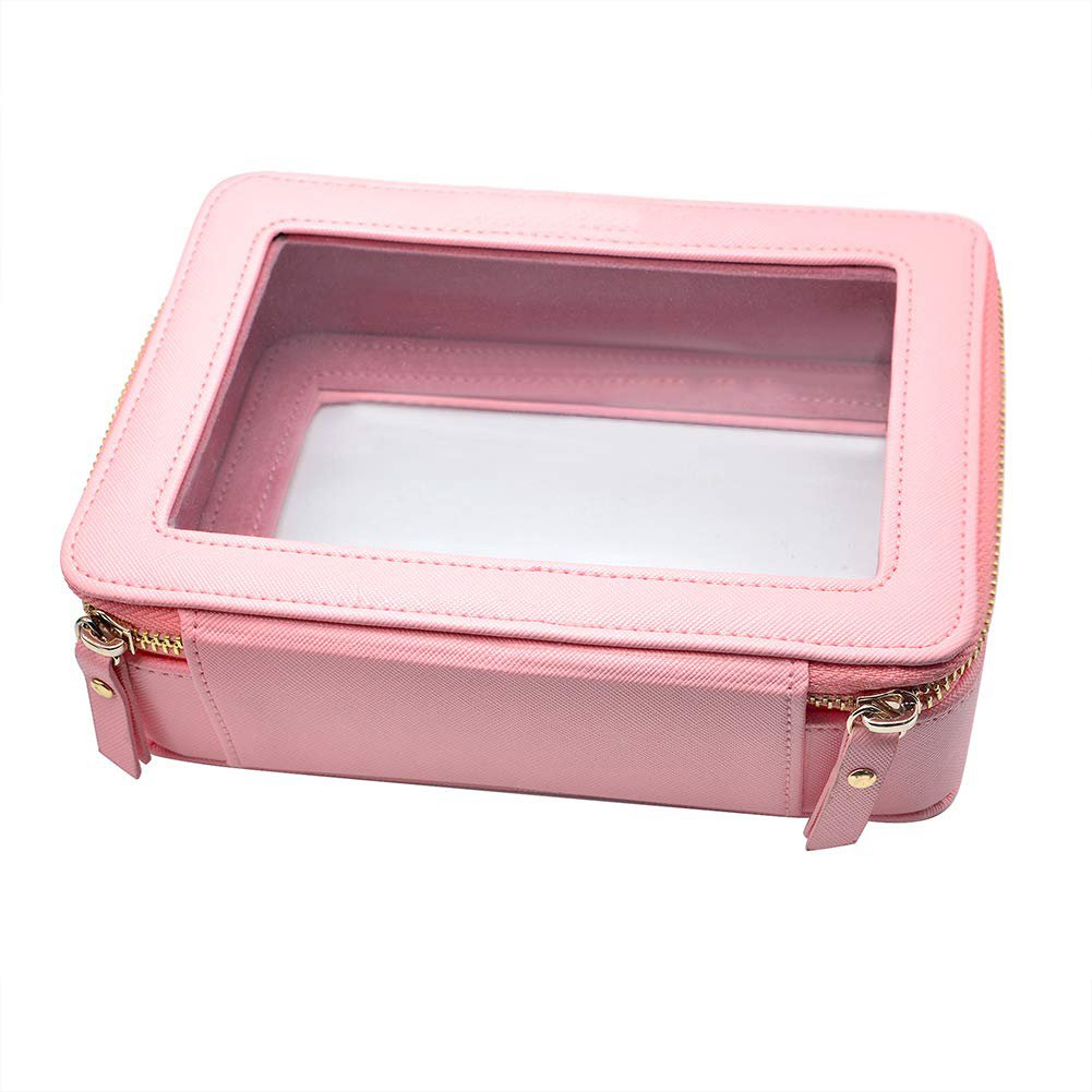 Leather Pink Beauty Toolbox Lady Portable Cosmetic Case Makeup Organizers Fashion Cosmetic Bag with Customizable Travel Zipper
