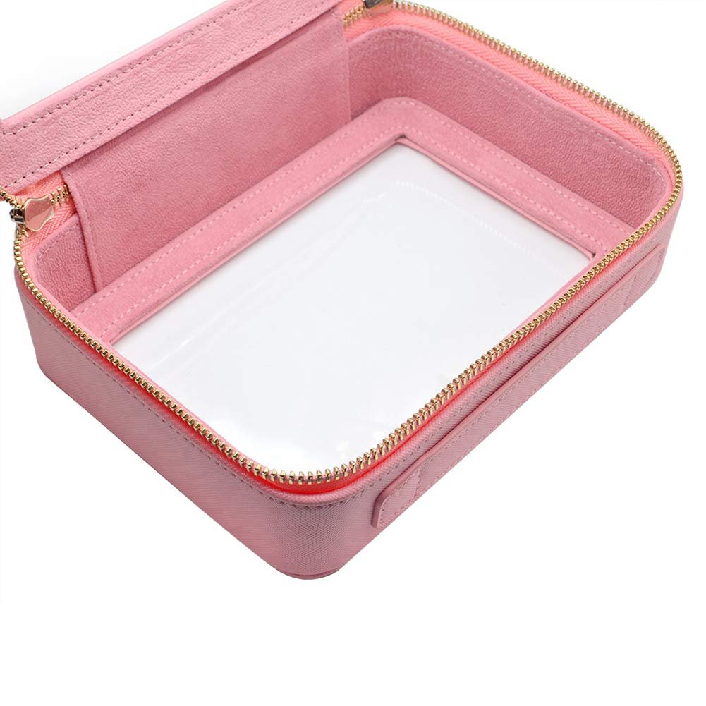Leather Pink Beauty Toolbox Lady Portable Cosmetic Case Makeup Organizers Fashion Cosmetic Bag with Customizable Travel Zipper