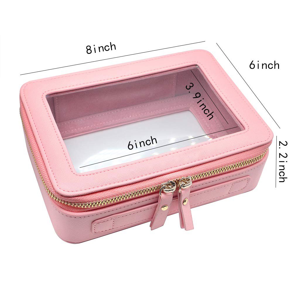 Leather Pink Beauty Toolbox Lady Portable Cosmetic Case Makeup Organizers Fashion Cosmetic Bag with Customizable Travel Zipper