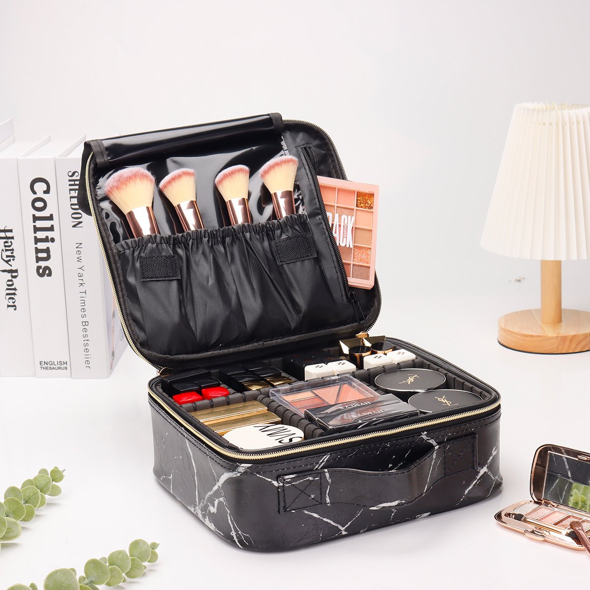 Travel Makeup Train Case Makeup Cosmetic Case Organizer Portable Artist Storage Bag with Adjustable Brushes Toiletry