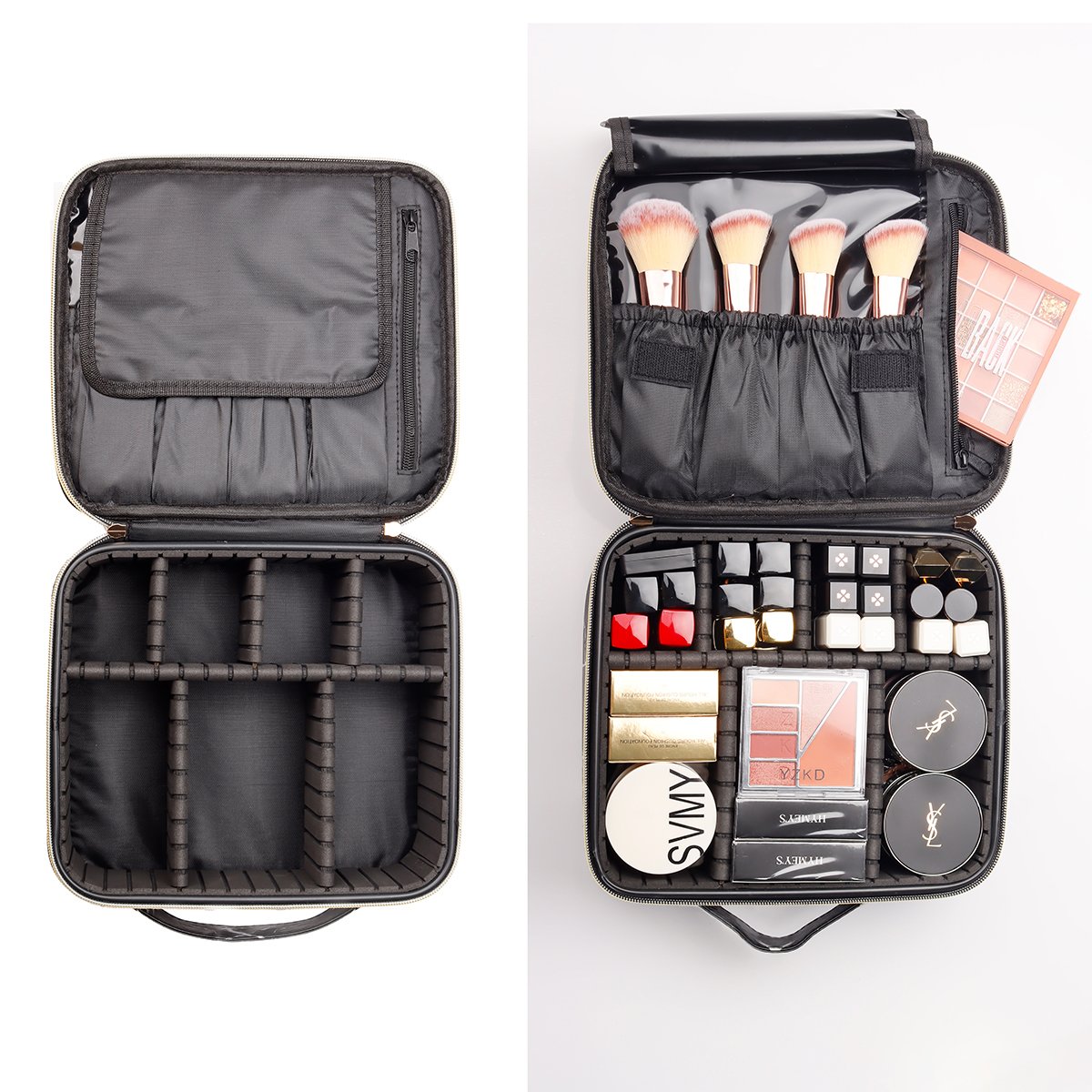 Travel Makeup Train Case Makeup Cosmetic Case Organizer Portable Artist Storage Bag with Adjustable Brushes Toiletry