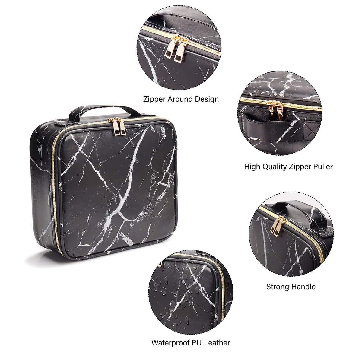 Travel Makeup Train Case Makeup Cosmetic Case Organizer Portable Artist Storage Bag with Adjustable Brushes Toiletry