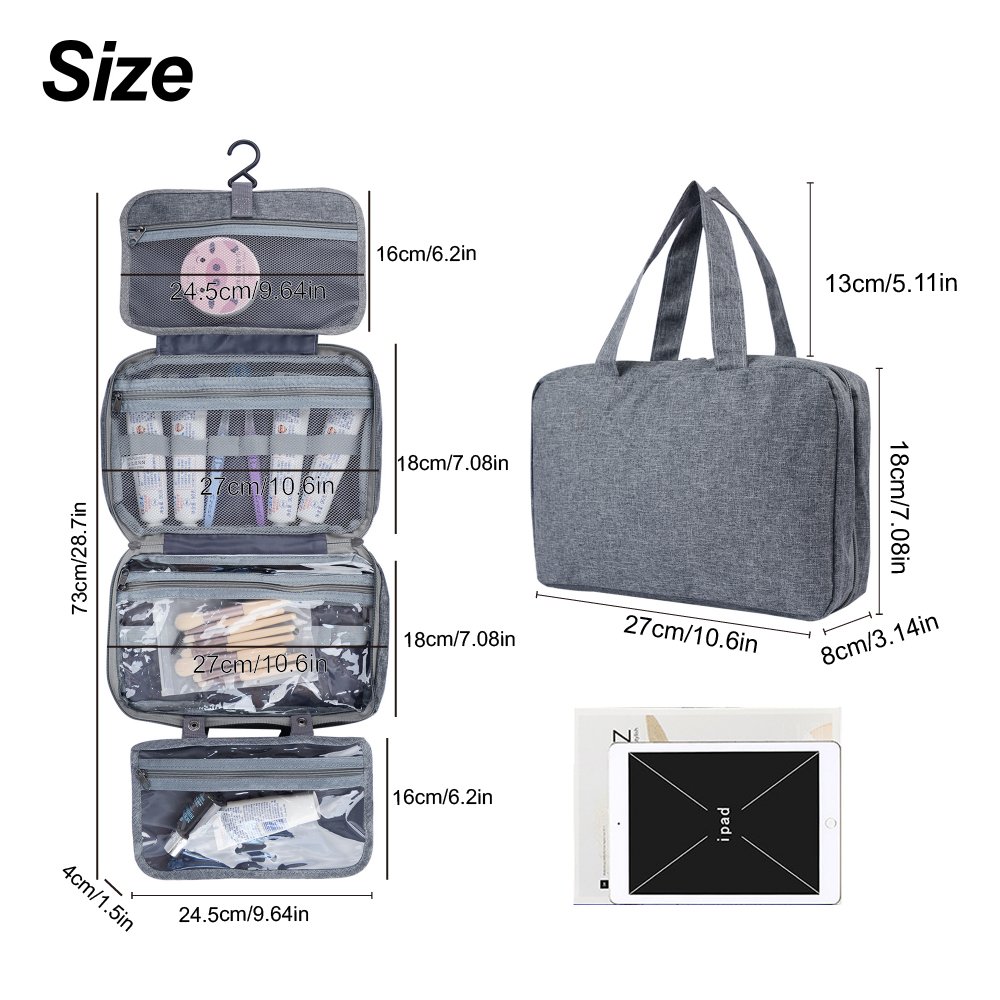 Hanging Travel Toiletry Bag for Women Men Foldable Traveling Makeup Bag Waterproof Travel Bathroom Cosmetic Bag