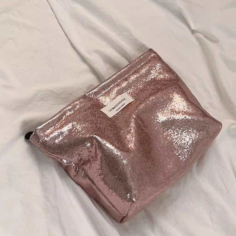 Champagne Shiny Sequins Portable Travel Organizing Pouch Purse Makeup Pouches Bags