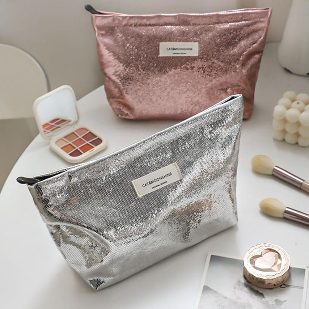 Champagne Shiny Sequins Portable Travel Organizing Pouch Purse Makeup Pouches Bags