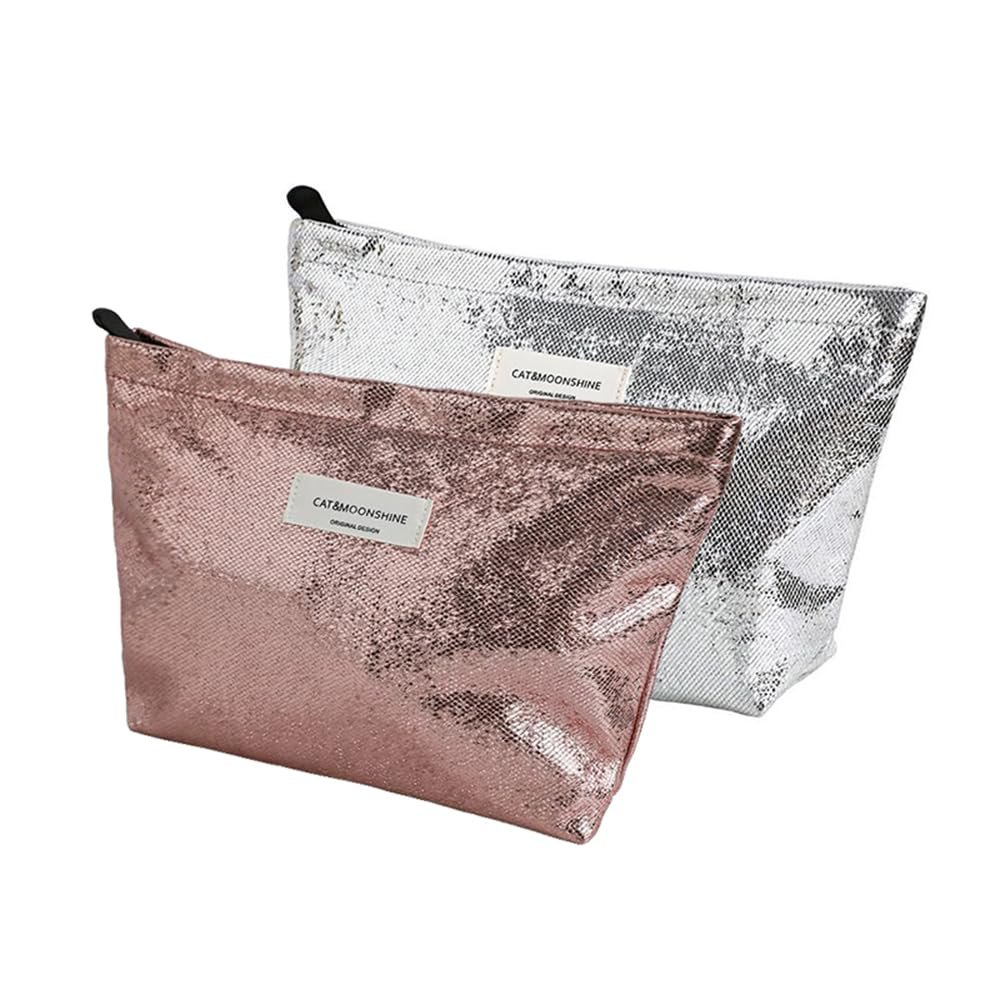 Champagne Shiny Sequins Portable Travel Organizing Pouch Purse Makeup Pouches Bags