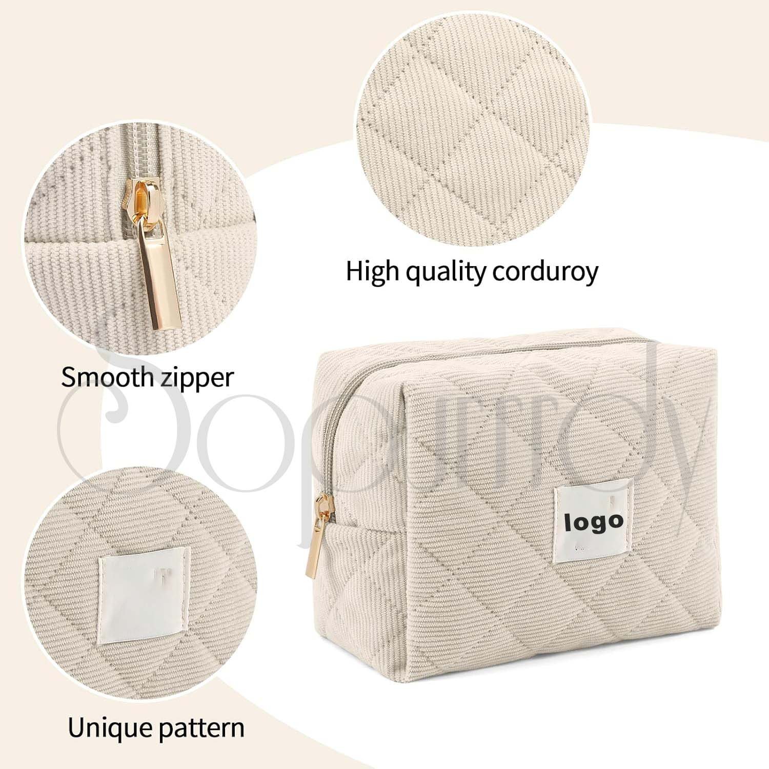 Custom Logo Small Makeup Bag Corduroy Cosmetic Bags Pouch Cute Portable Makeup Bag With Zipper For Women Girls Travelling