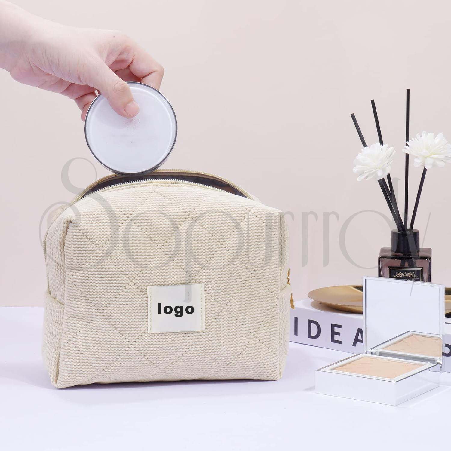 Custom Logo Small Makeup Bag Corduroy Cosmetic Bags Pouch Cute Portable Makeup Bag With Zipper For Women Girls Travelling