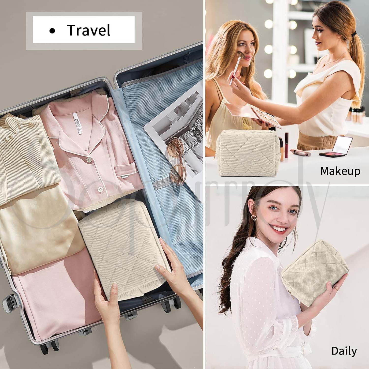 Custom Logo Small Makeup Bag Corduroy Cosmetic Bags Pouch Cute Portable Makeup Bag With Zipper For Women Girls Travelling