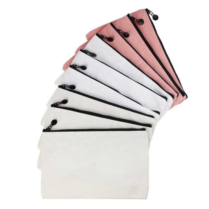 Wholesale Customized Logo DIY Plain Cosmetic Bags Cotton Canvas With Zipper for Girls Storage
