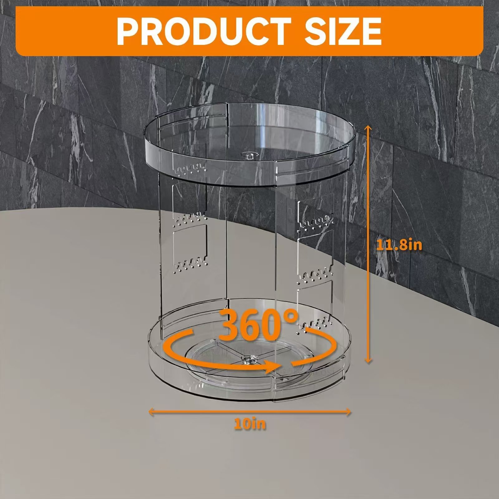 360° rotating cosmetics storage rack PS transparent plastic multifunctional circular cosmetics storage jewelry sorting rack