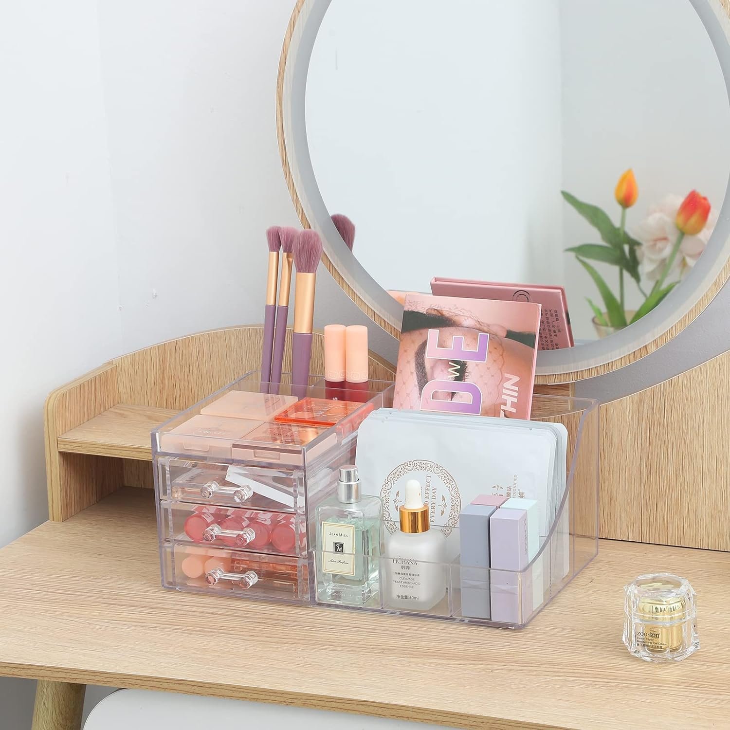 New Acrylic Bathroom Jewelry Cosmetic Storage Organizers Stackable Clear Makeup Organizer With 3 Drawers