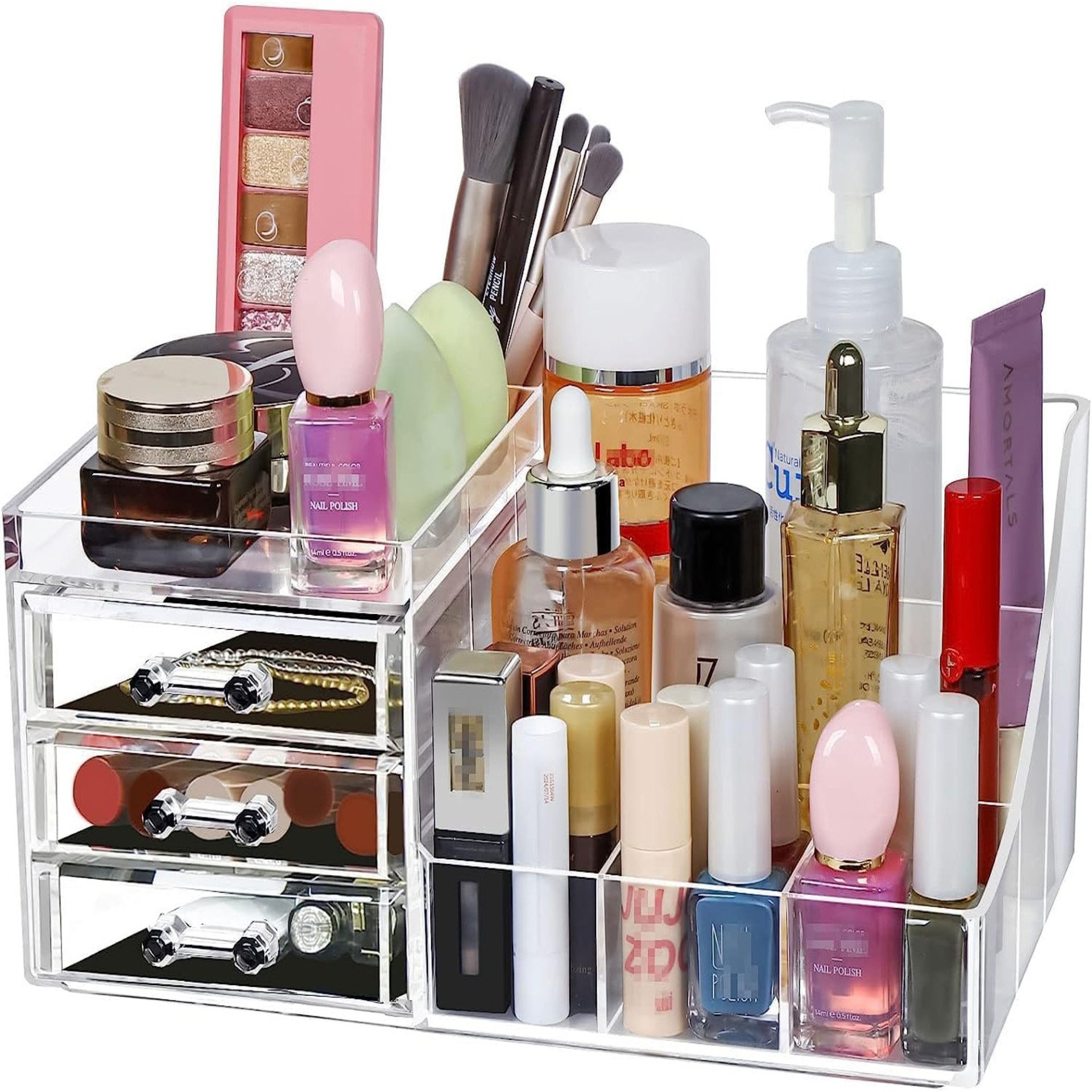 New Acrylic Bathroom Jewelry Cosmetic Storage Organizers Stackable Clear Makeup Organizer With 3 Drawers