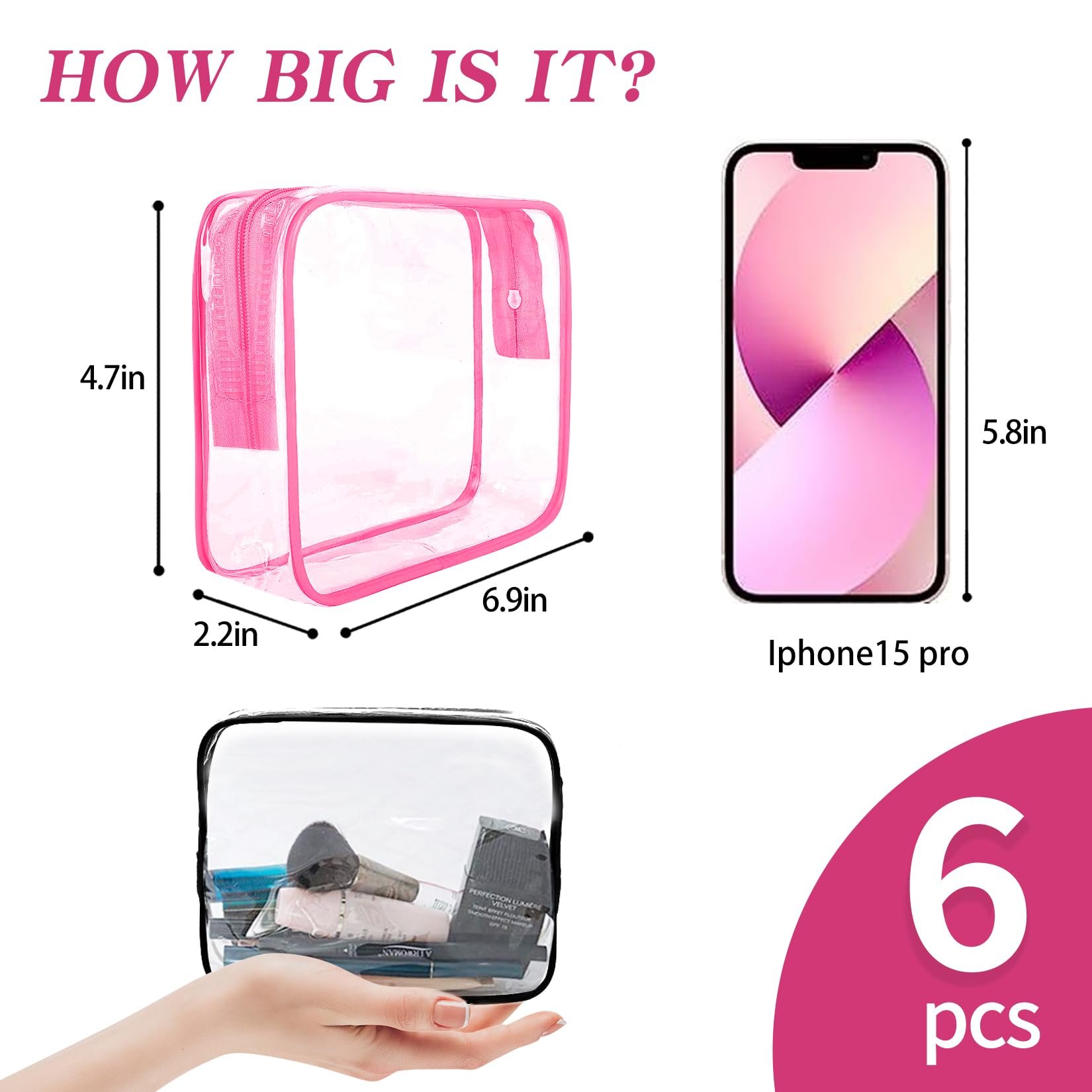 Clear Cosmetics Bag Zippered Clear Toiletries Carry Pouch Portable Cosmetic Makeup Bag Vinyl Plastic Organizer Case for Vacation