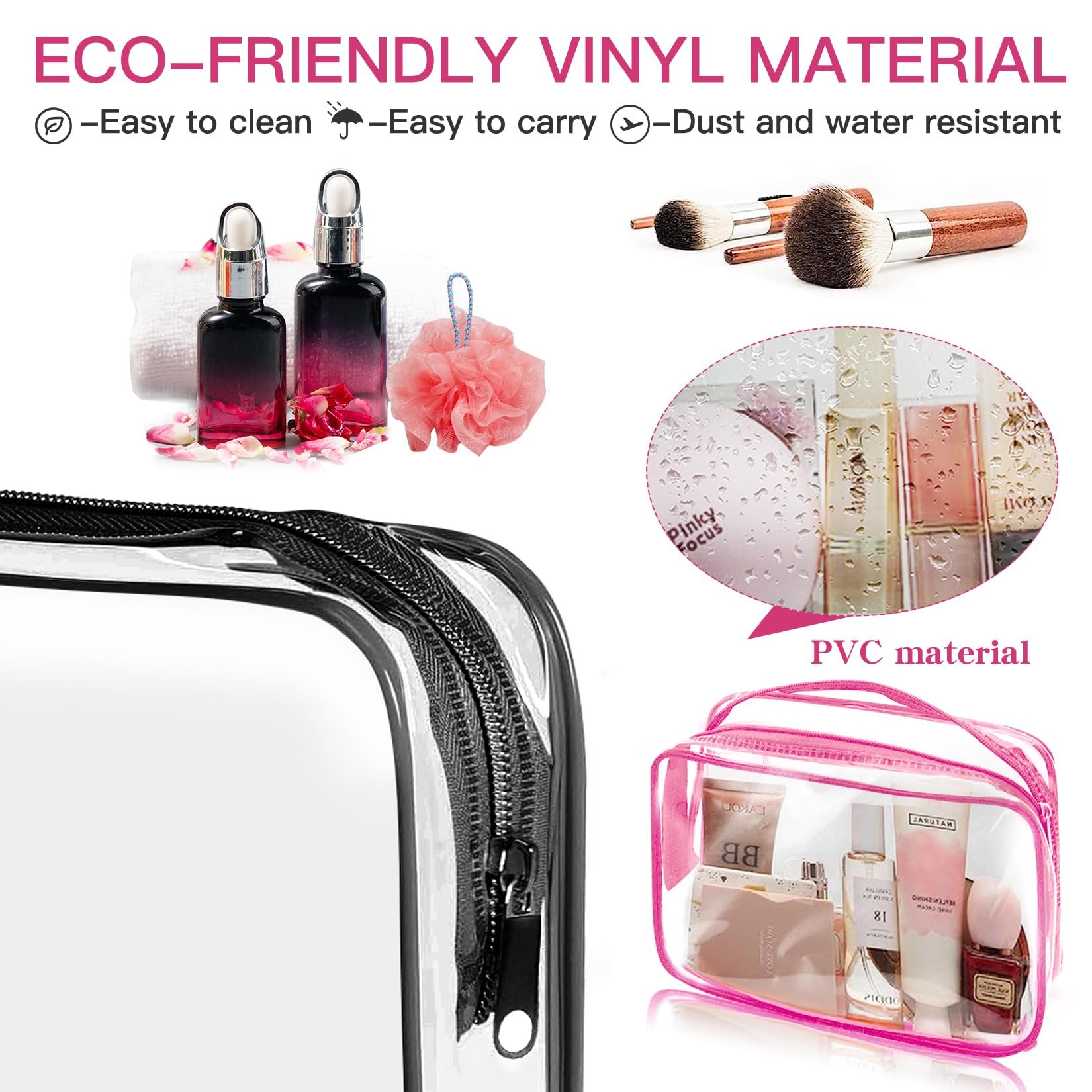 Clear Cosmetics Bag Zippered Clear Toiletries Carry Pouch Portable Cosmetic Makeup Bag Vinyl Plastic Organizer Case for Vacation