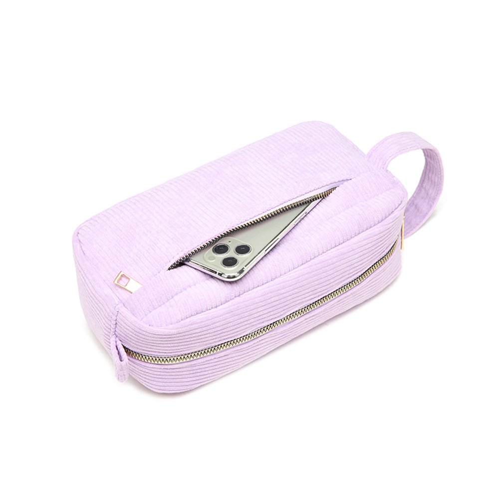Custom Logo Travel Large Capacity Corduroy Makeup Pouch Embroidered Cloth Label Skincare Purse Cosmetic Bags for Women