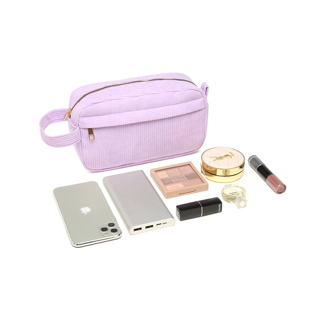 Custom Logo Travel Large Capacity Corduroy Makeup Pouch Embroidered Cloth Label Skincare Purse Cosmetic Bags for Women