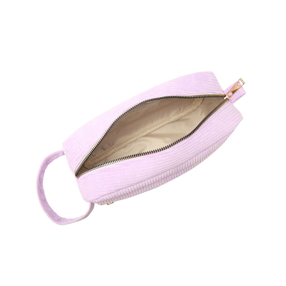 Custom Logo Travel Large Capacity Corduroy Makeup Pouch Embroidered Cloth Label Skincare Purse Cosmetic Bags for Women