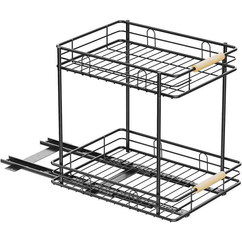 Promotional 2 Pc Under Cabinet Sink Organizers Rack And Storage 2 Tires Sliding Kitchen Cabinet Organizer Pull Out