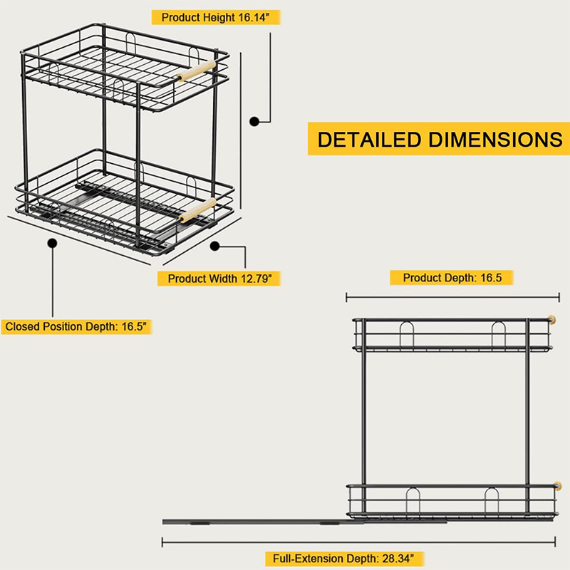 Promotional 2 Pc Under Cabinet Sink Organizers Rack And Storage 2 Tires Sliding Kitchen Cabinet Organizer Pull Out