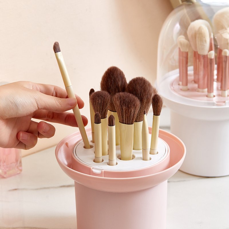 Wholesale Makeup Brush Storage Box Cosmetic Storage Stationery Pen Holder Plastic Organizer with dustproof cover