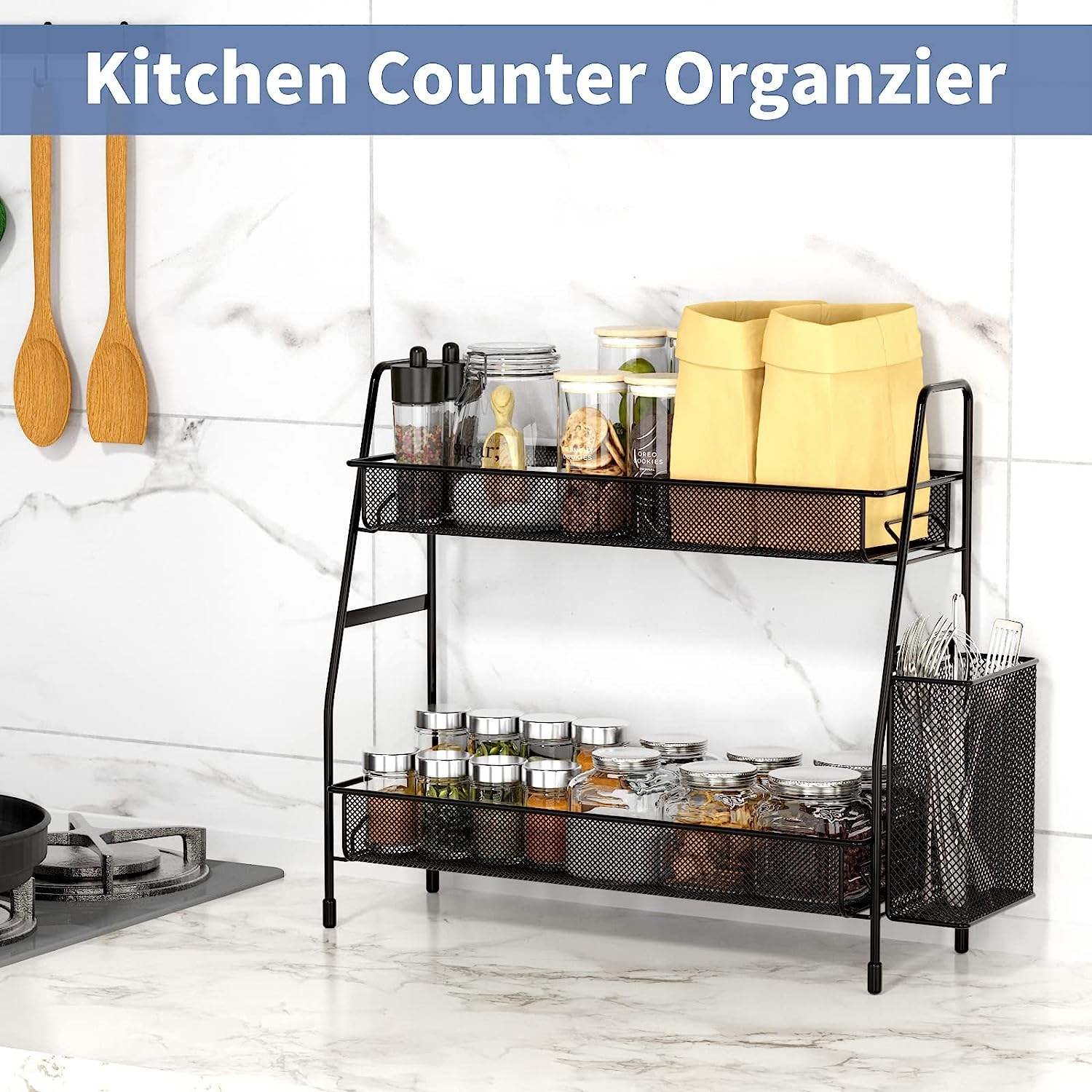 Bathroom Countertop Organizer Shelf - 2 Tier Counter Spice Rack Metal Makeup Rack Small Perfume Organizer