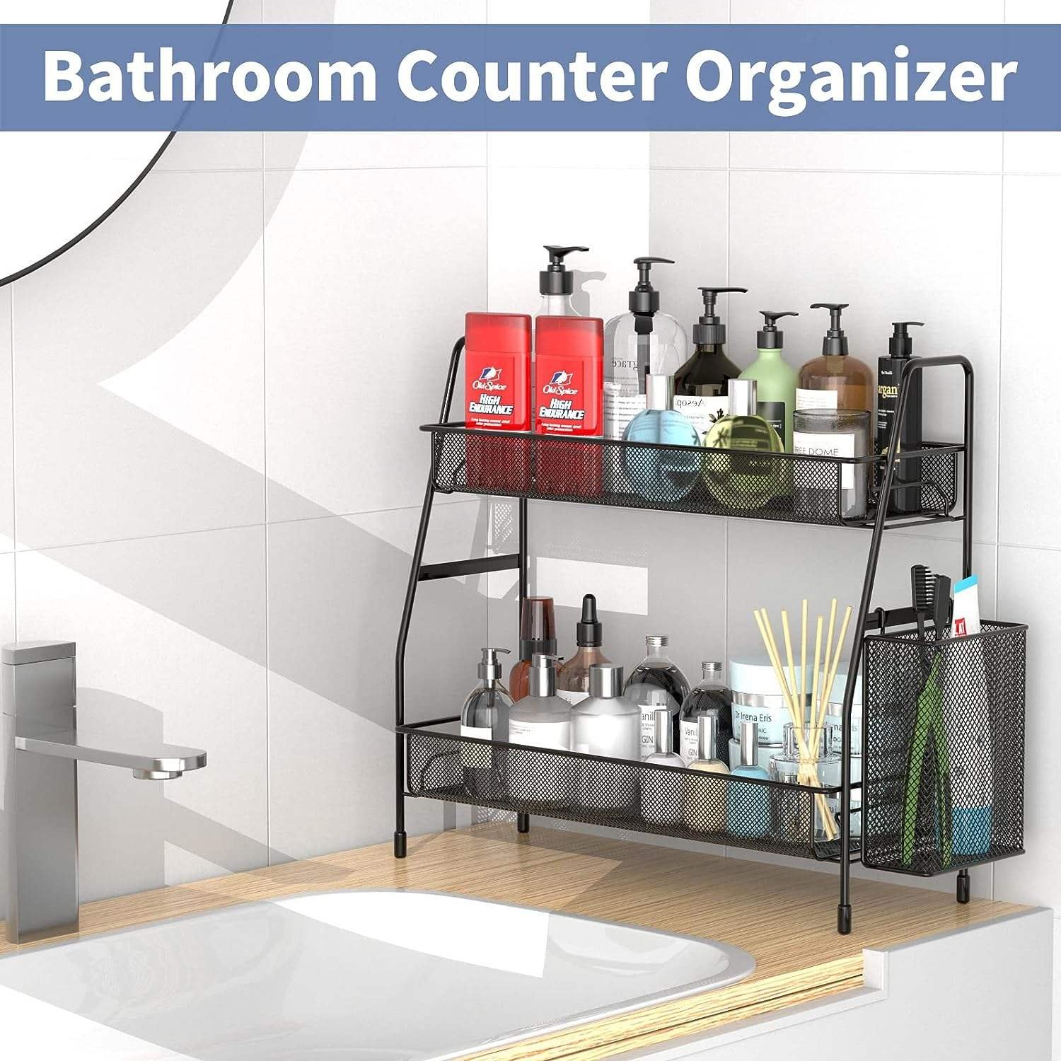 Bathroom Countertop Organizer Shelf - 2 Tier Counter Spice Rack Metal Makeup Rack Small Perfume Organizer
