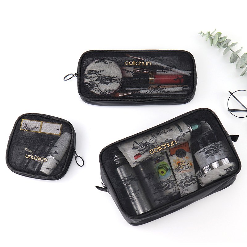 Makeup Bag with Lace Mesh High Quality Custom Logo Cosmetic Bag Durable Mesh Bag for Women