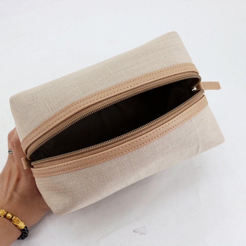 Reusable Jute & Cotton Washable Cosmetic Bag Organizer with Logo for Organizing Makeup and Toiletries
