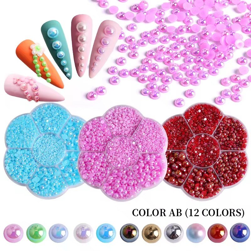 2/3/4/5/6/8/10mm 5600pcs AB Half Pearls for Crafts Nail Pearls for Nails Art for Crafting DIY Accessory Flatback Pearls Makeup