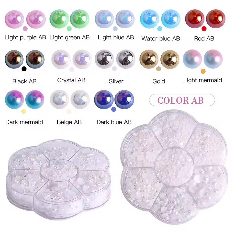 2/3/4/5/6/8/10mm 5600pcs AB Half Pearls for Crafts Nail Pearls for Nails Art for Crafting DIY Accessory Flatback Pearls Makeup