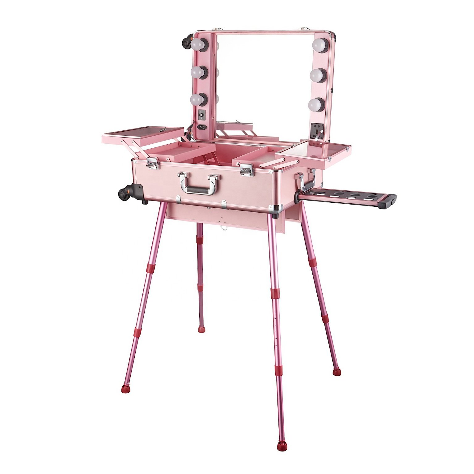 Rolling Makeup Trolley Case with LED lights and Mirror Professional for Makeup Artists