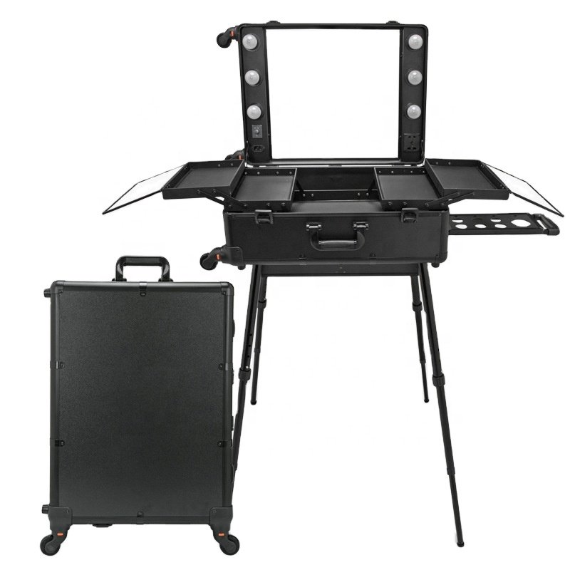 Rolling Makeup Trolley Case with LED lights and Mirror Professional for Makeup Artists