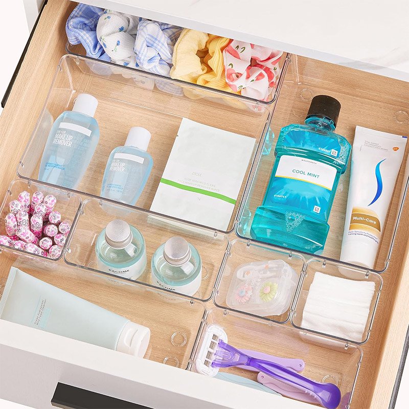 25 PCS Clear Plastic Drawer Organizers Set for Vanity Drawer Organizer Trays Storage Bins for Makeup Kitchen Gadgets Utensils
