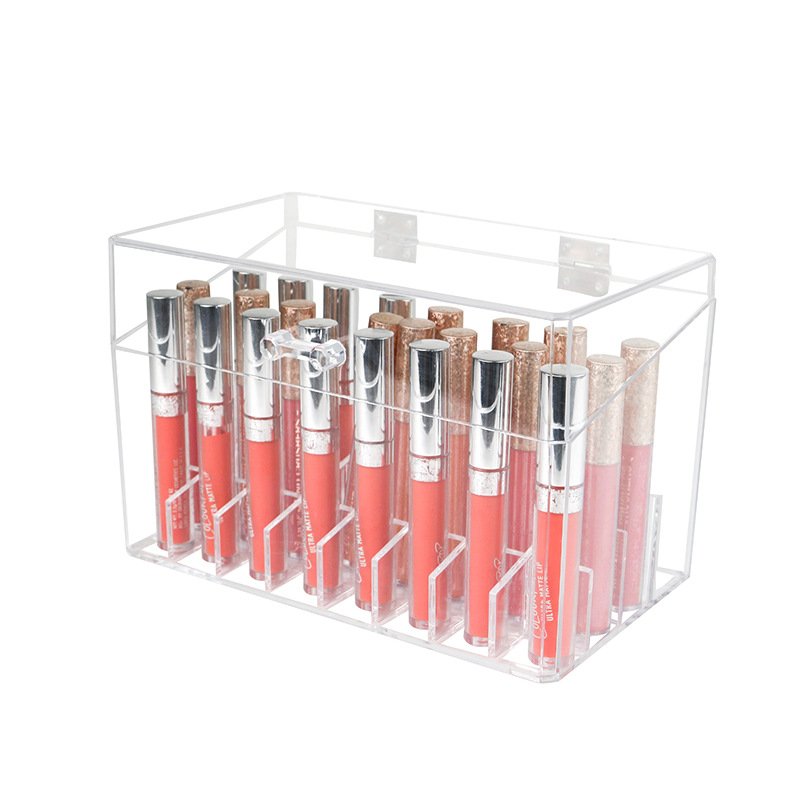 Clear Acrylic Makeup Storage Case with Flip Lid Multifunctional Desktop Organizer for Lipstick Nail Polish & Makeup Brushes