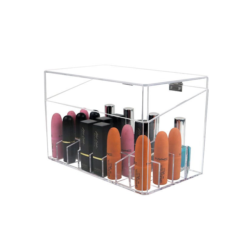 Clear Acrylic Makeup Storage Case with Flip Lid Multifunctional Desktop Organizer for Lipstick Nail Polish & Makeup Brushes