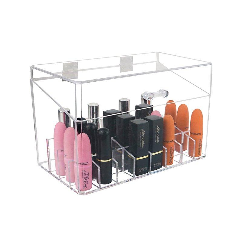 Clear Acrylic Makeup Storage Case with Flip Lid Multifunctional Desktop Organizer for Lipstick Nail Polish & Makeup Brushes