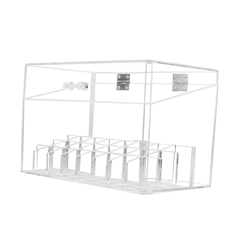 Clear Acrylic Makeup Storage Case with Flip Lid Multifunctional Desktop Organizer for Lipstick Nail Polish & Makeup Brushes