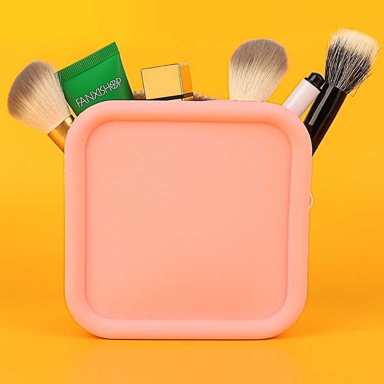 Square waterproof silicone cosmetic bag travel storage organizer pouch makeup bag case