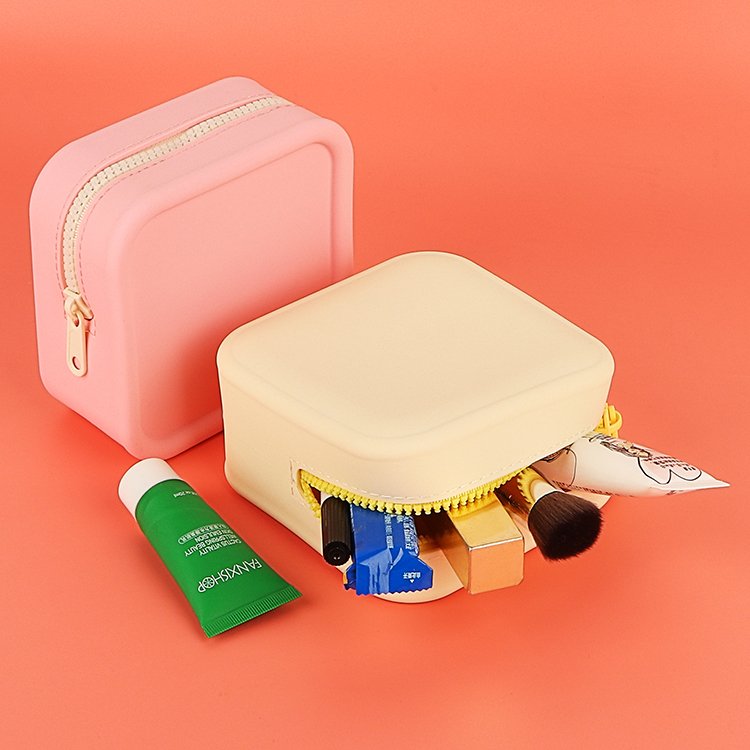 Square waterproof silicone cosmetic bag travel storage organizer pouch makeup bag case