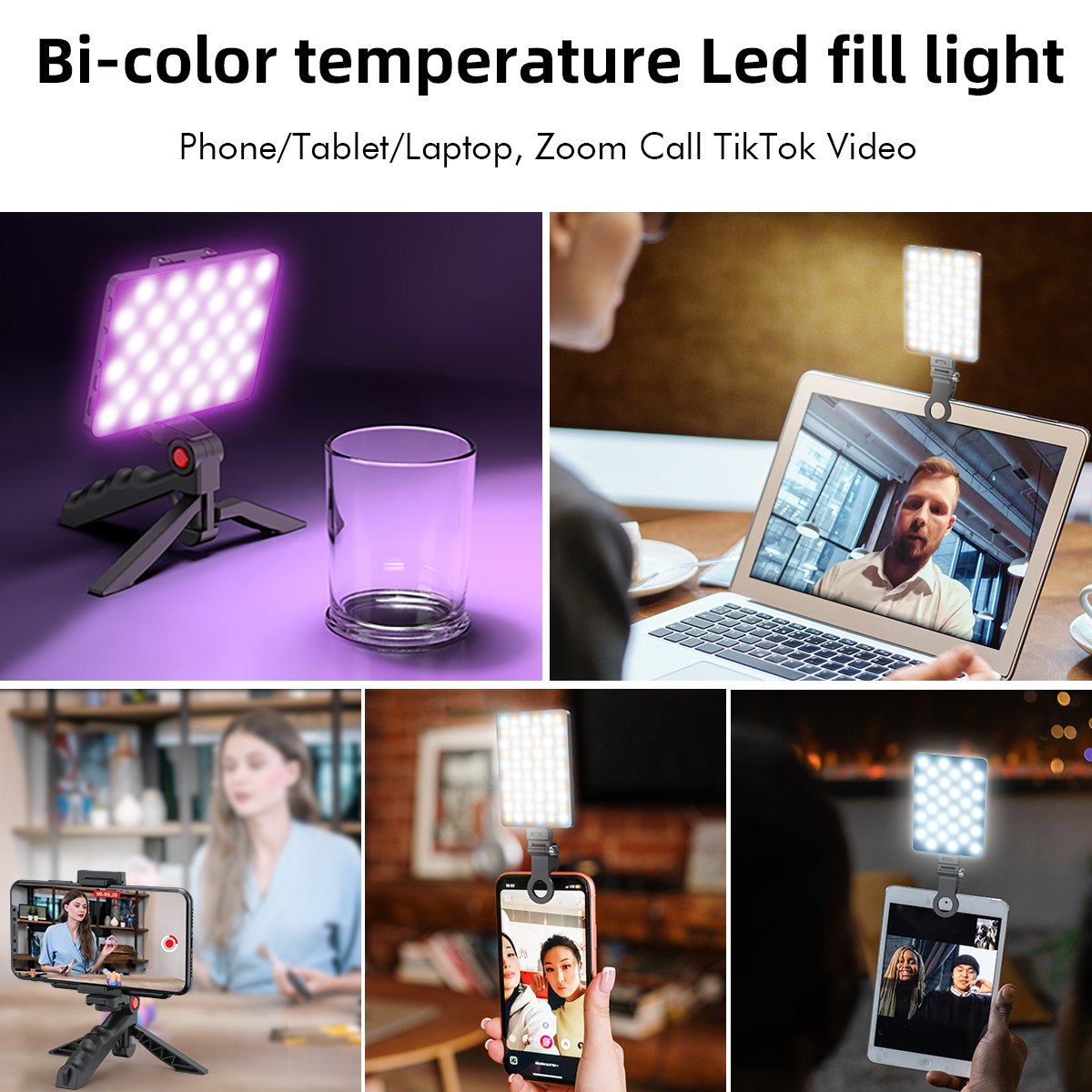 Portable Mini Led Video Light Rechargeable 5W Conference Selfie Vlog Makeup Video Fill Light for Cell Phone and Laptop