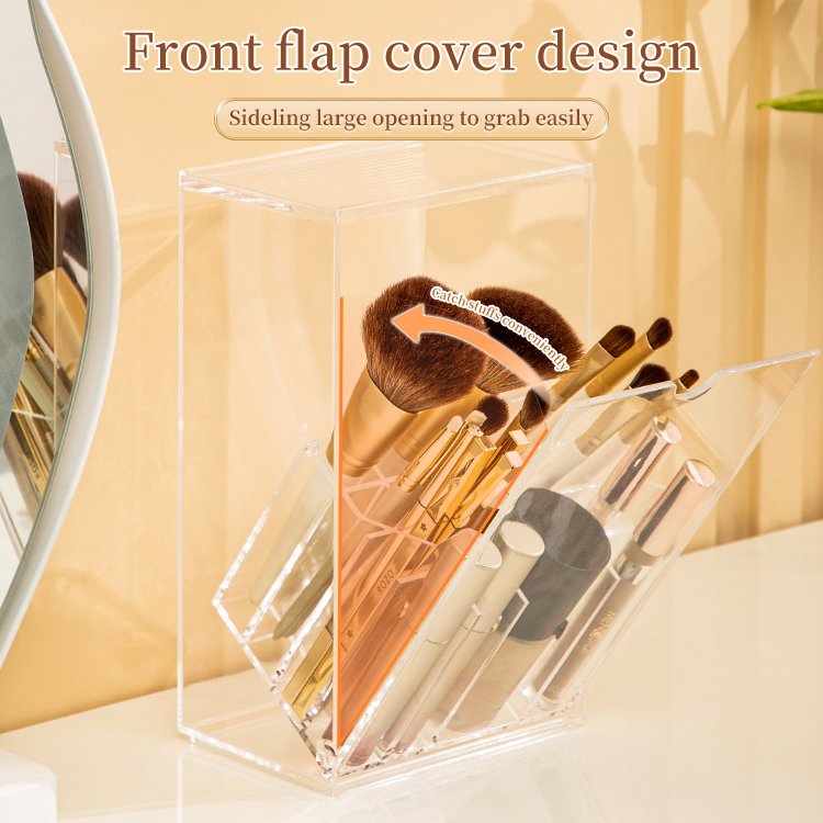 Clear Cosmetic Brush Storage Box Makeup Brush Holder with Lid Large-Capacity Design for Organize the Vanity Desk