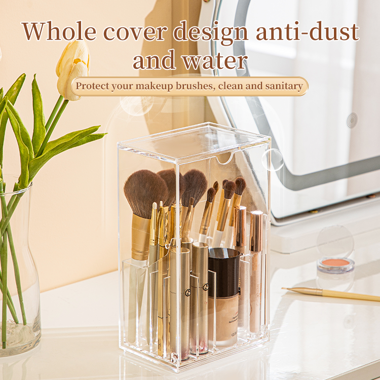Clear Cosmetic Brush Storage Box Makeup Brush Holder with Lid Large-Capacity Design for Organize the Vanity Desk