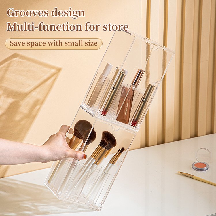 Clear Cosmetic Brush Storage Box Makeup Brush Holder with Lid Large-Capacity Design for Organize the Vanity Desk