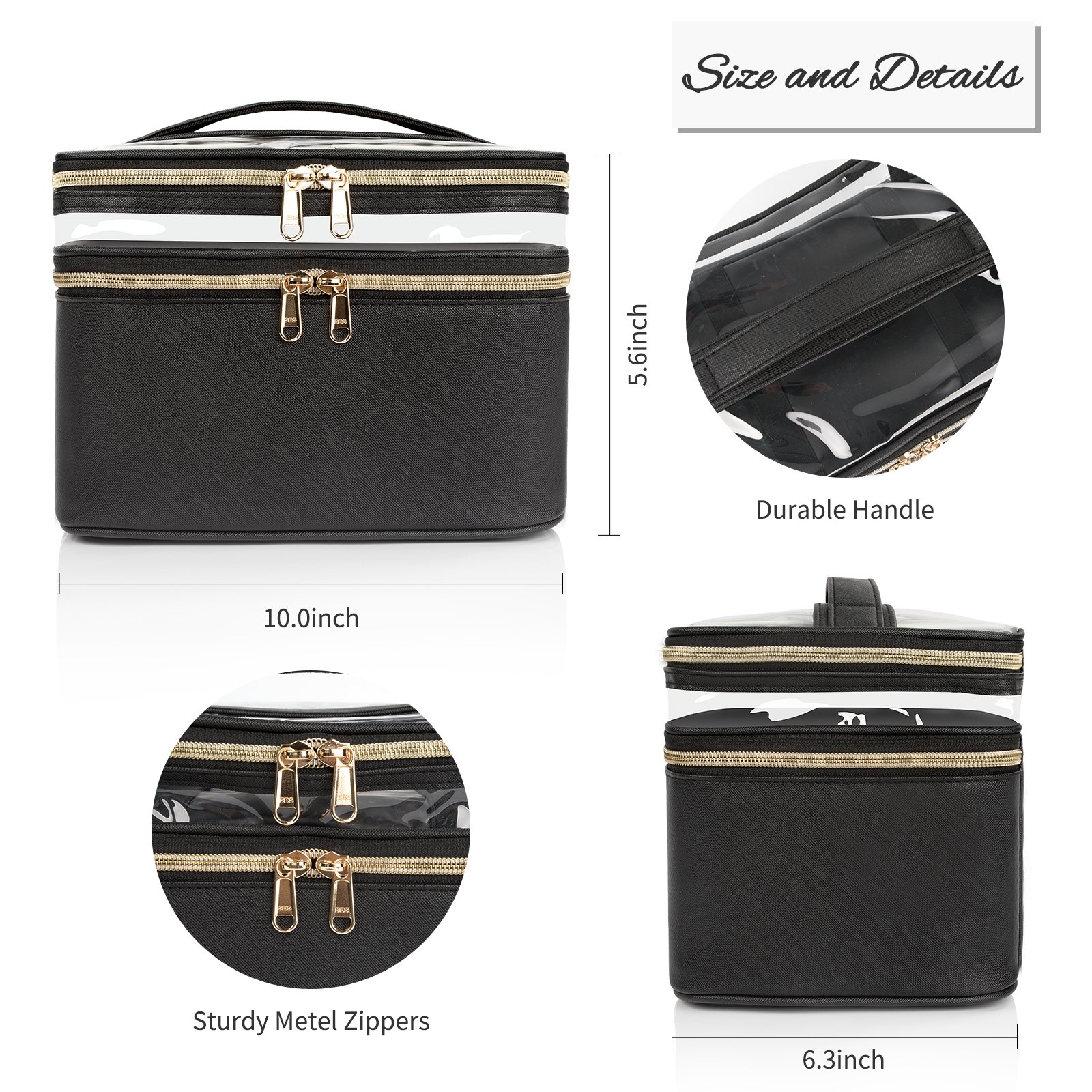 Double layer Makeup Organizer Toiletry Bags Large Make Up Bag For Women with Adjustable Dividers Cosmetic Cases