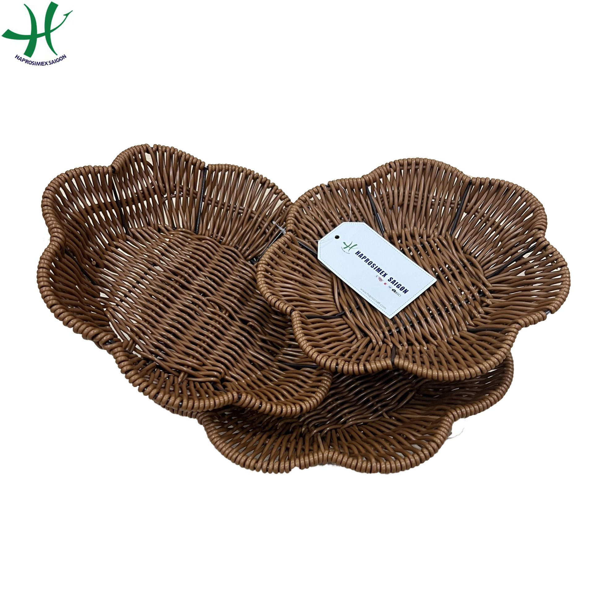 Handmade Plastic Wicker Basket Fruit Basket Gift Basket Storage For Kitchen decor, Brown Color, set of 3